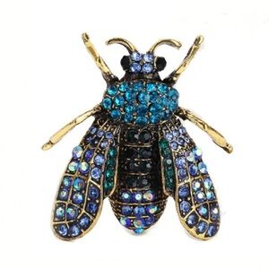 Sparkly Rhinestone Blue Honeybee Pin Brooch